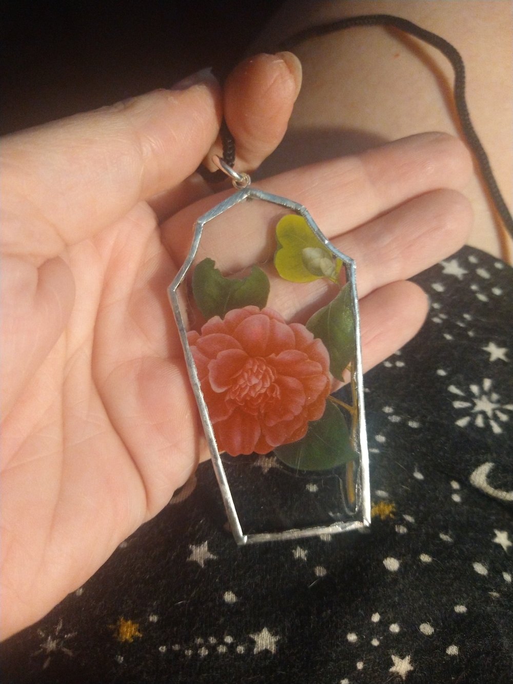 Stained Glass Floral Pendant  - Red Camellia Design